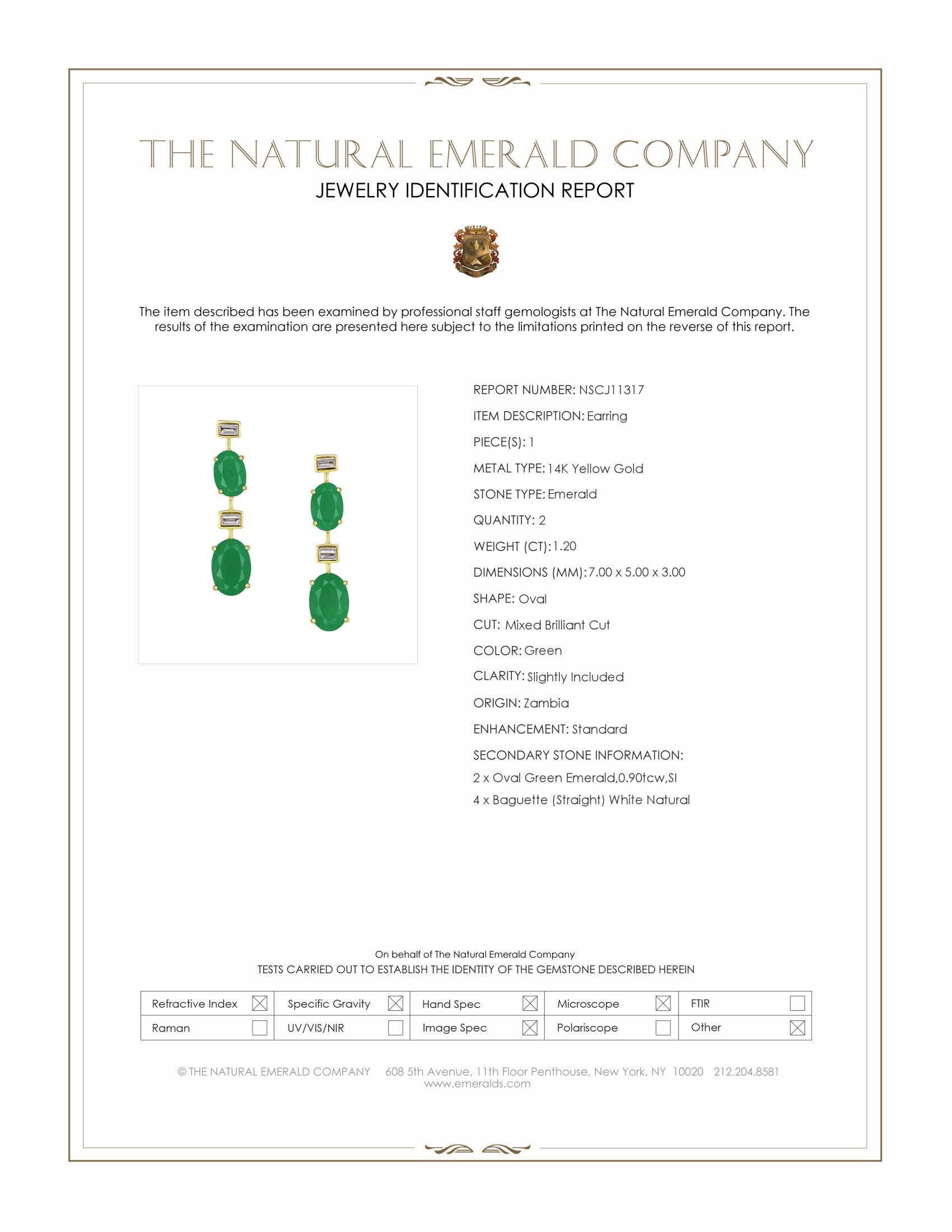 1.20 Ct.Tw. Emerald and Natural Diamond Drops Earrings, 14K Yellow Gold
