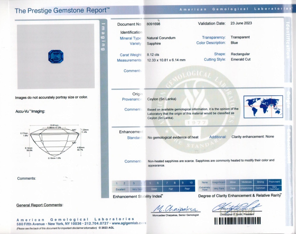 8.12 Ct. Blue Sapphire and Natural Diamond Three Stone Ring, 14K White Gold