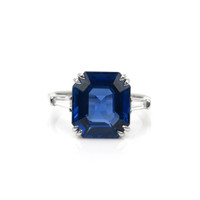 8.12 Ct. Blue Sapphire and Natural Diamond Three Stone Ring, 14K White Gold Video