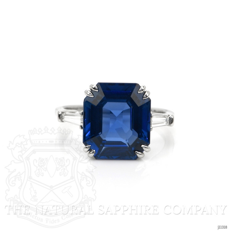 8.12 Ct. Blue Sapphire and Natural Diamond Three Stone Ring, 14K White Gold
