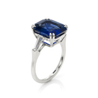 8.12 Ct. Blue Sapphire and Natural Diamond Three Stone Ring, 14K White Gold Image