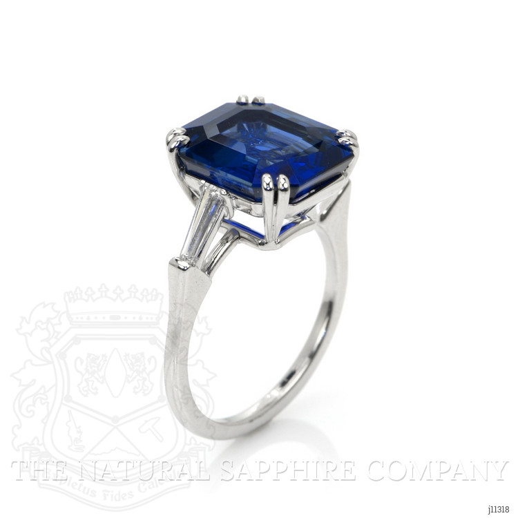 8.12 Ct. Blue Sapphire and Natural Diamond Three Stone Ring, 14K White Gold