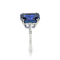 8.12 Ct. Blue Sapphire and Natural Diamond Three Stone Ring, 14K White Gold Image