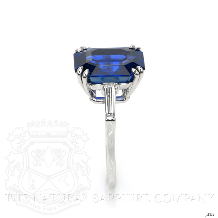 8.12 Ct. Blue Sapphire and Natural Diamond Three Stone Ring, 14K White Gold