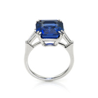 8.12 Ct. Blue Sapphire and Natural Diamond Three Stone Ring, 14K White Gold Image