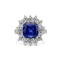 5.74 Ct. Blue Sapphire and Natural Diamond Pave Ring, Platinum 950 Video