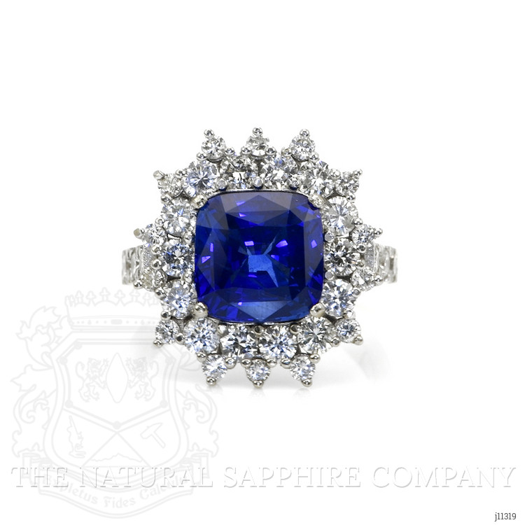 5.74 Ct. Blue Sapphire and Natural Diamond Pave Ring, Platinum 950
