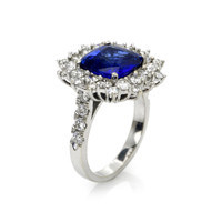 5.74 Ct. Blue Sapphire and Natural Diamond Pave Ring, Platinum 950 Image