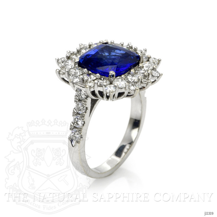 5.74 Ct. Blue Sapphire and Natural Diamond Pave Ring, Platinum 950
