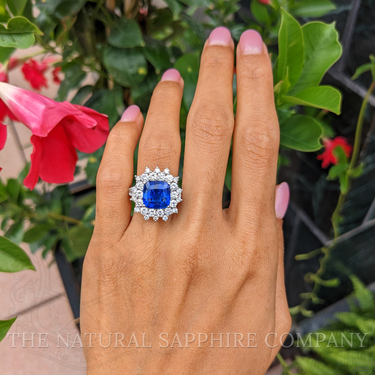 5.74 Ct. Blue Sapphire and Natural Diamond Pave Ring, Platinum 950