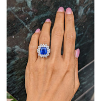 5.74 Ct. Blue Sapphire and Natural Diamond Pave Ring, Platinum 950 Life Style