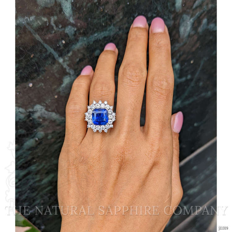 5.74 Ct. Blue Sapphire and Natural Diamond Pave Ring, Platinum 950