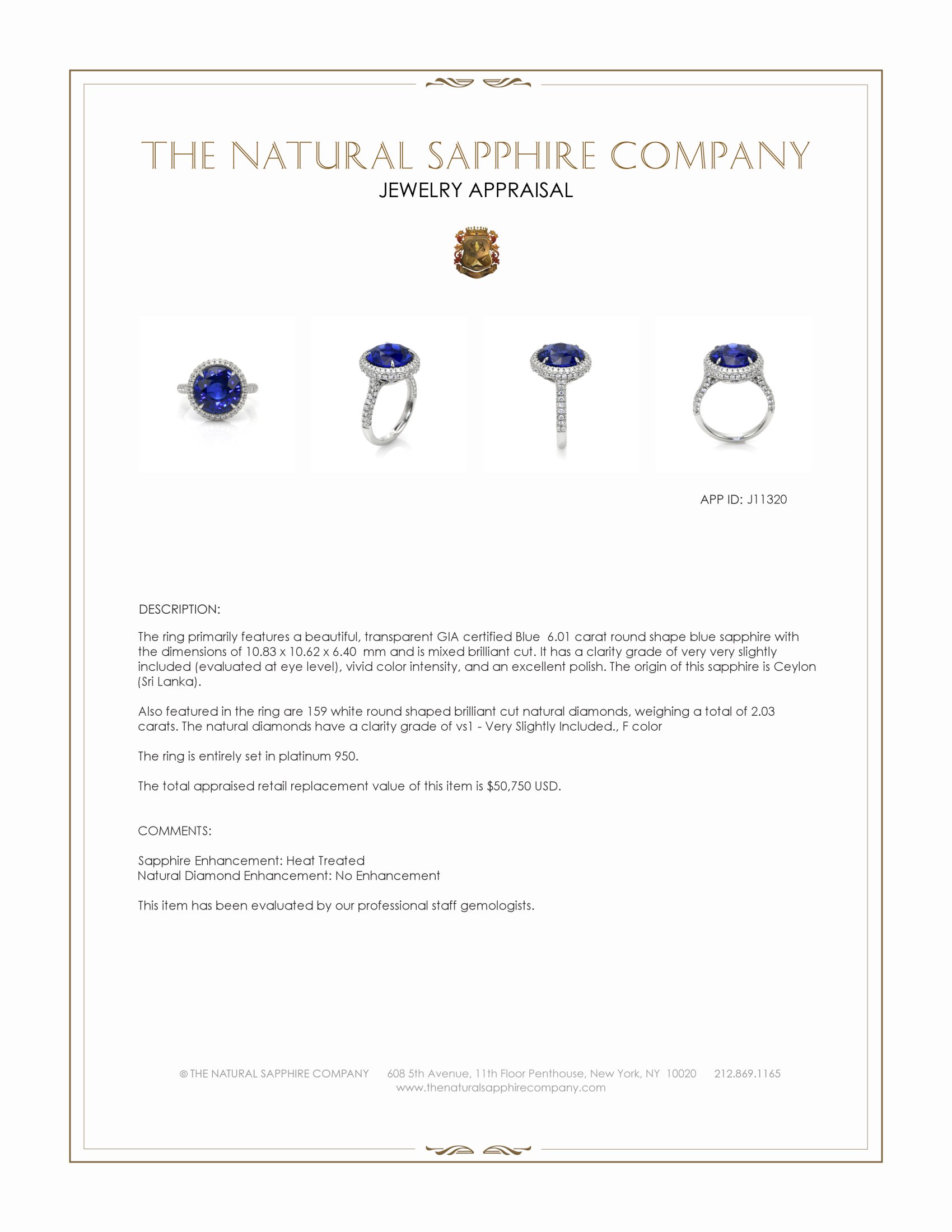 6.01 Ct. Blue Sapphire and Natural Diamond Pave Ring, Platinum 950