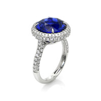 6.01 Ct. Blue Sapphire and Natural Diamond Pave Ring, Platinum 950 Image