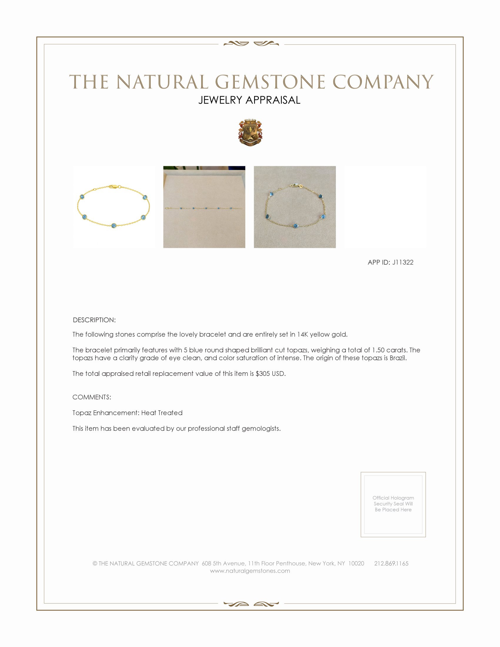 1.50 Ct.Tw. Topaz Tennis/Riviere Bracelet, 14K Yellow Gold