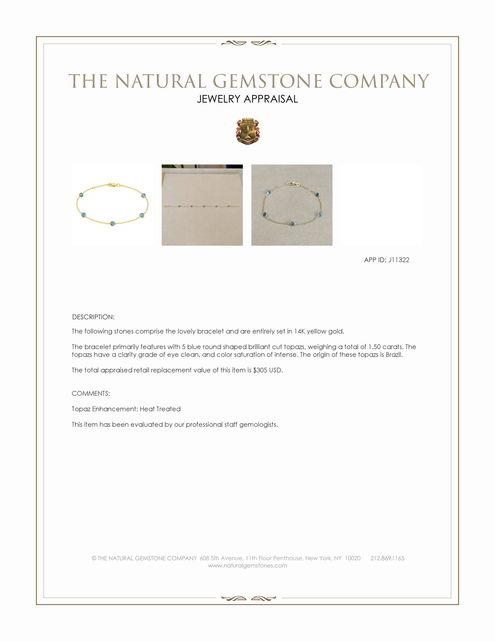 1.50 Ct.Tw. Blue Topaz Tennis/Line Bracelet, 14K Yellow Gold