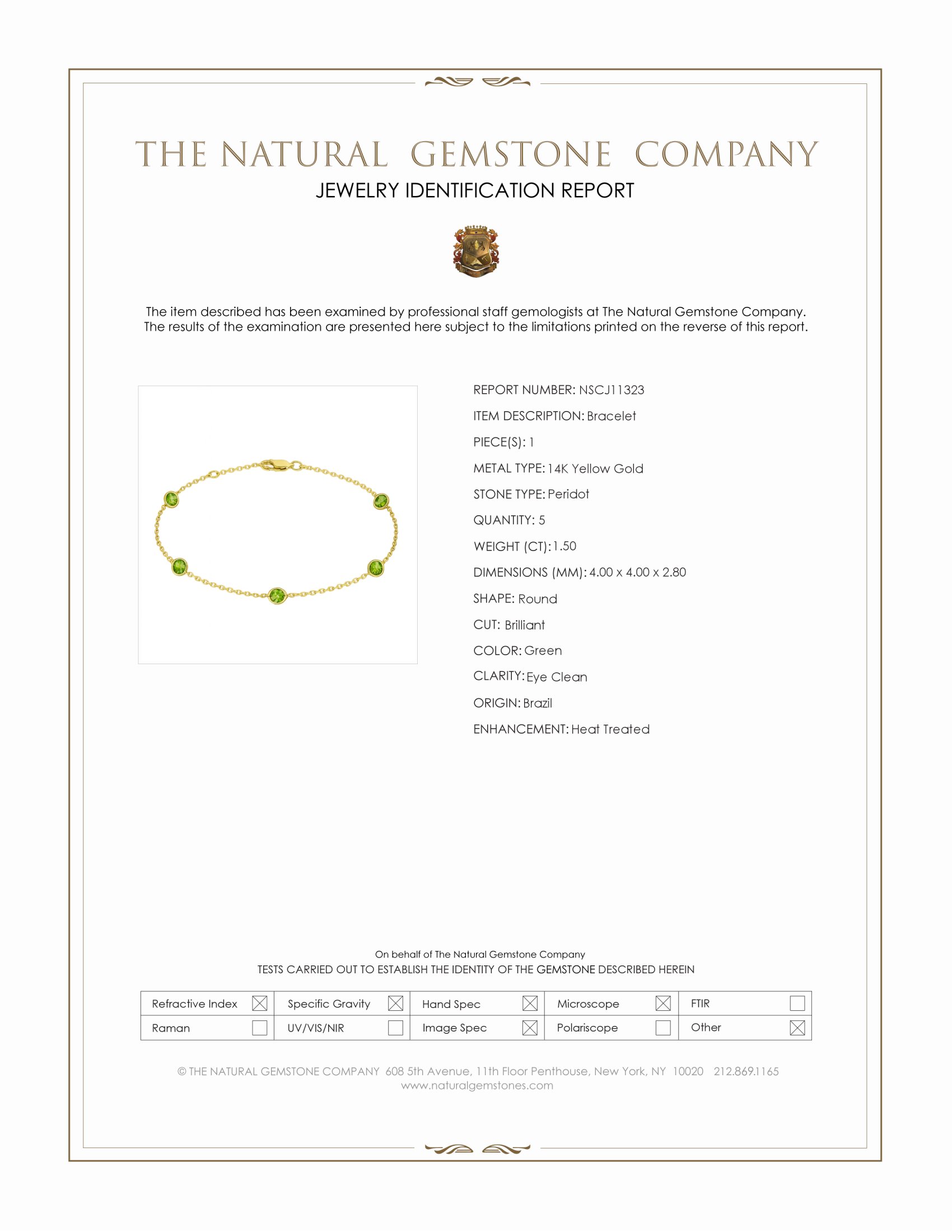 1.50 Ct.Tw. Green (Lime Green) Peridot Tennis/Line Bracelet, 14K Yellow Gold