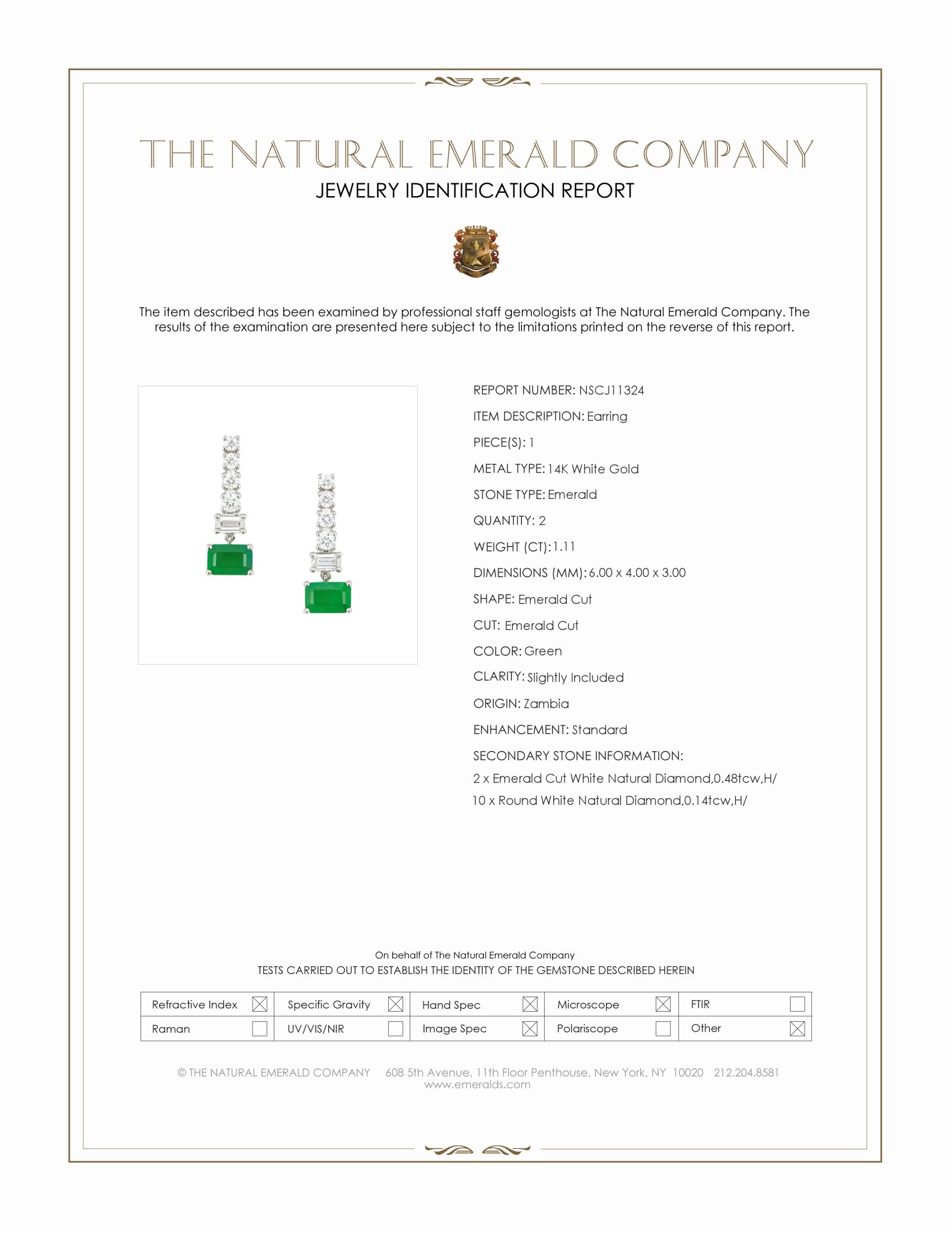 1.11 Ct.Tw. Emerald and Natural Diamond Pave Earrings, 14K White Gold