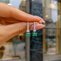 1.11 Ct.Tw. Emerald Natural Diamond Pave Earrings, 14K White Gold Life Style