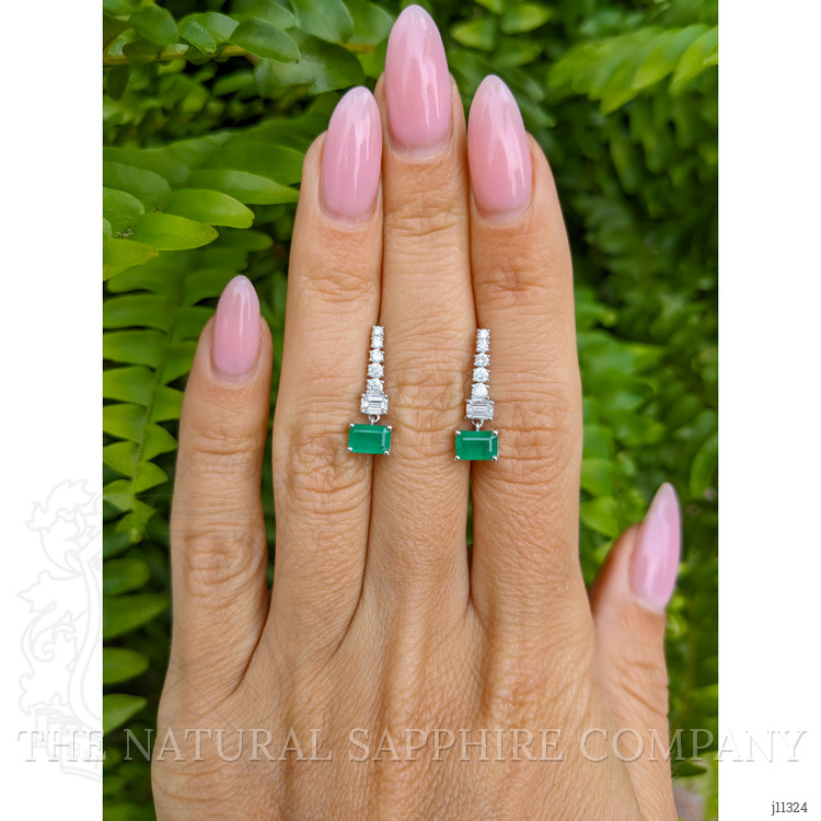 1.11 Ct.Tw. Emerald Natural Diamond Pave Earrings, 14K White Gold