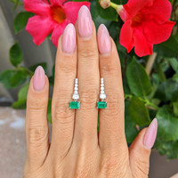 1.11 Ct.Tw. Emerald Natural Diamond Pave Earrings, 14K White Gold Life Style