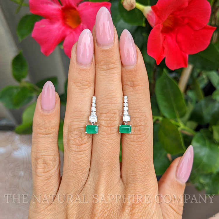 1.11 Ct.Tw. Emerald Natural Diamond Pave Earrings, 14K White Gold