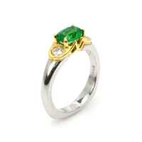0.96 Ct. Emerald Natural Diamond Three Stone Ring, 18K White & Yellow Image