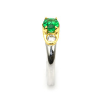 0.96 Ct. Emerald Natural Diamond Three Stone Ring, 18K White & Yellow Image
