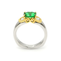 0.96 Ct. Emerald Natural Diamond Three Stone Ring, 18K White & Yellow Image