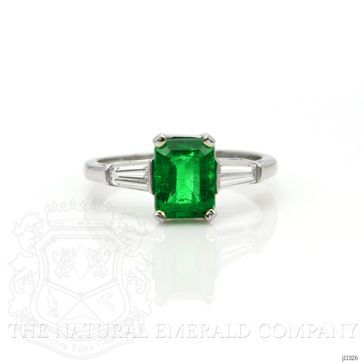 1.62 Ct. Emerald Natural Diamond Three Stone Ring, Platinum 950