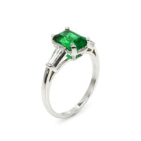 1.62 Ct. Emerald Natural Diamond Three Stone Ring, Platinum 950 Image
