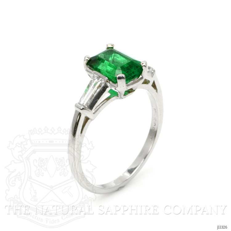 1.62 Ct. Emerald Natural Diamond Three Stone Ring, Platinum 950