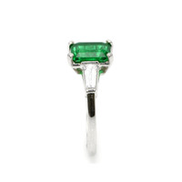 1.62 Ct. Emerald Natural Diamond Three Stone Ring, Platinum 950 Image