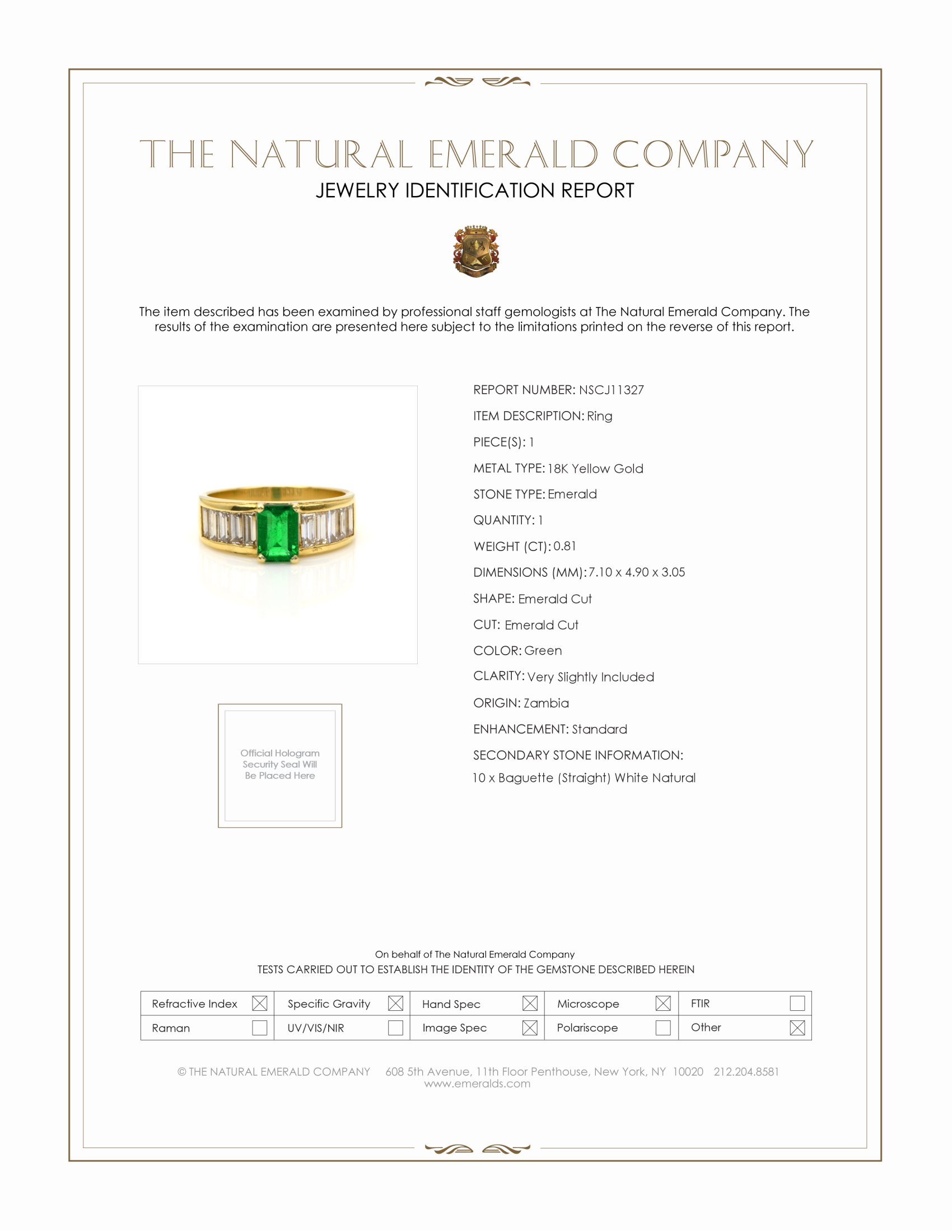 0.81 Ct. Emerald and Natural Diamond Accent Stones Ring, 18K Yellow Gold
