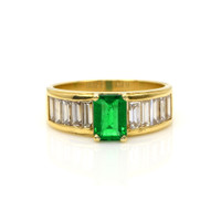 0.81 Ct. Emerald Natural Diamond Accent Stones Ring, 18K Yellow Gold Video