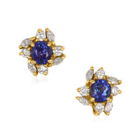 1.51 Ct.Tw. Blue Sapphire and Natural Diamond Studs Earrings, 18K Yellow Gold Video
