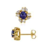 1.51 Ct.Tw. Blue Sapphire and Natural Diamond Studs Earrings, 18K Yellow Gold Image