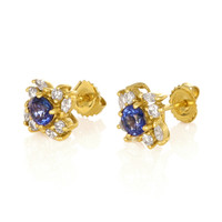 1.51 Ct.Tw. Blue Sapphire and Natural Diamond Studs Earrings, 18K Yellow Gold Image