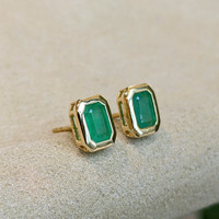 1.03 Ct.Tw. Emerald Studs Earrings, 14K Yellow Gold Image