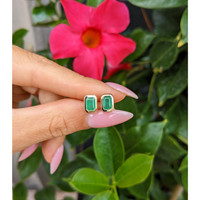 1.03 Ct.Tw.Total Carat Weight Emerald Studs Earrings, 14K Yellow Gold Life Style