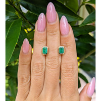 1.03 Ct.Tw.Total Carat Weight Emerald Studs Earrings, 14K Yellow Gold Life Style