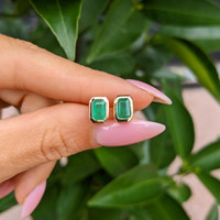1.03 Ct.Tw. Emerald Studs Earrings, 14K Yellow Gold Life Style