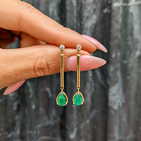 1.38 Ct.Tw. Emerald Natural Diamond Drops Earrings, 14K Yellow Gold Life Style
