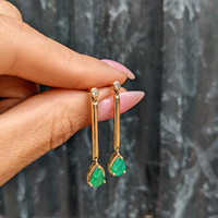 1.38 Ct.Tw. Emerald Natural Diamond Drops Earrings, 14K Yellow Gold Life Style
