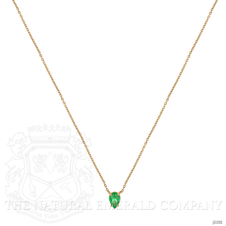 0.44 Ct. Emerald Solitaire Necklace, 14K Yellow Gold