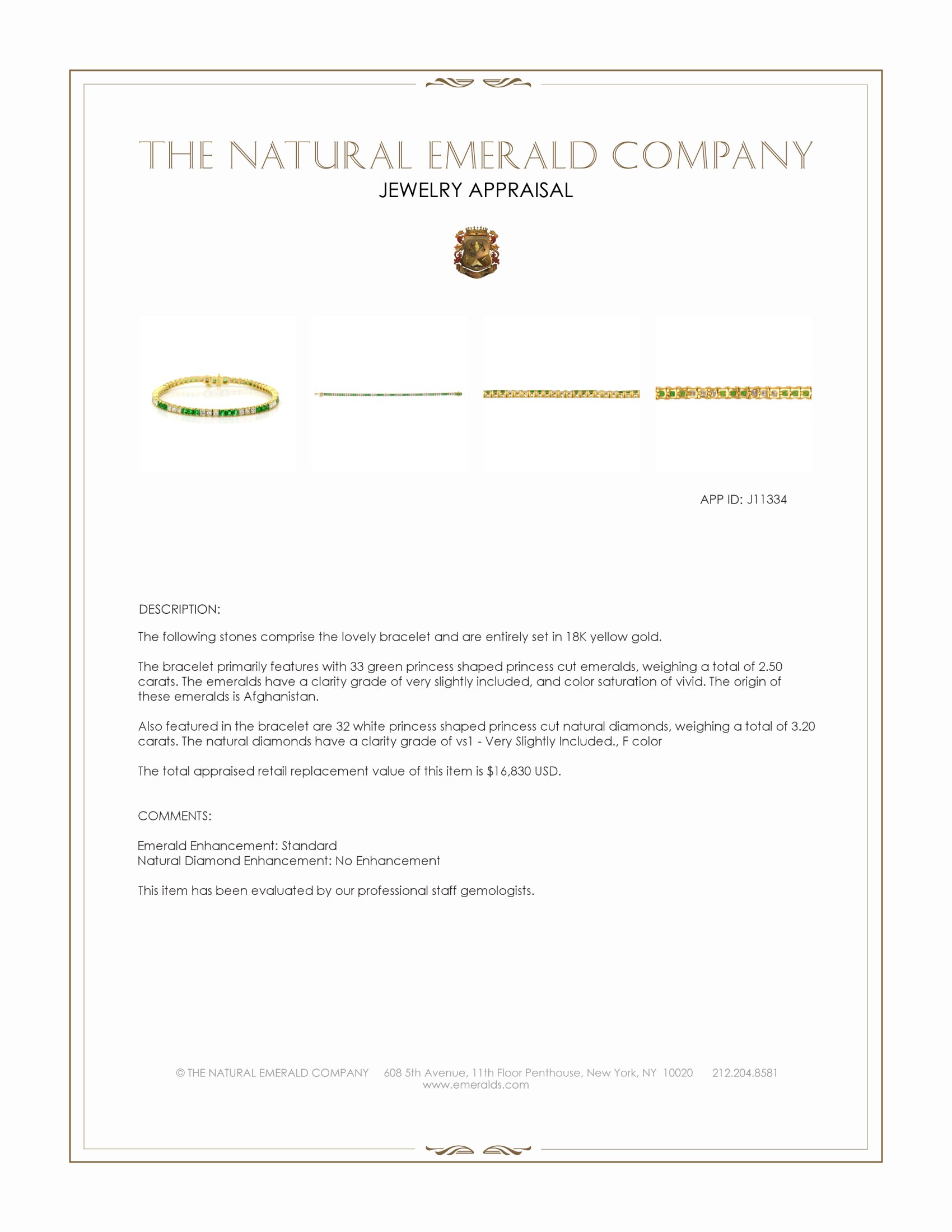 2.50 Ct.Tw. Emerald and Natural Diamond Tennis/Line Bracelet, 18K Yellow Gold