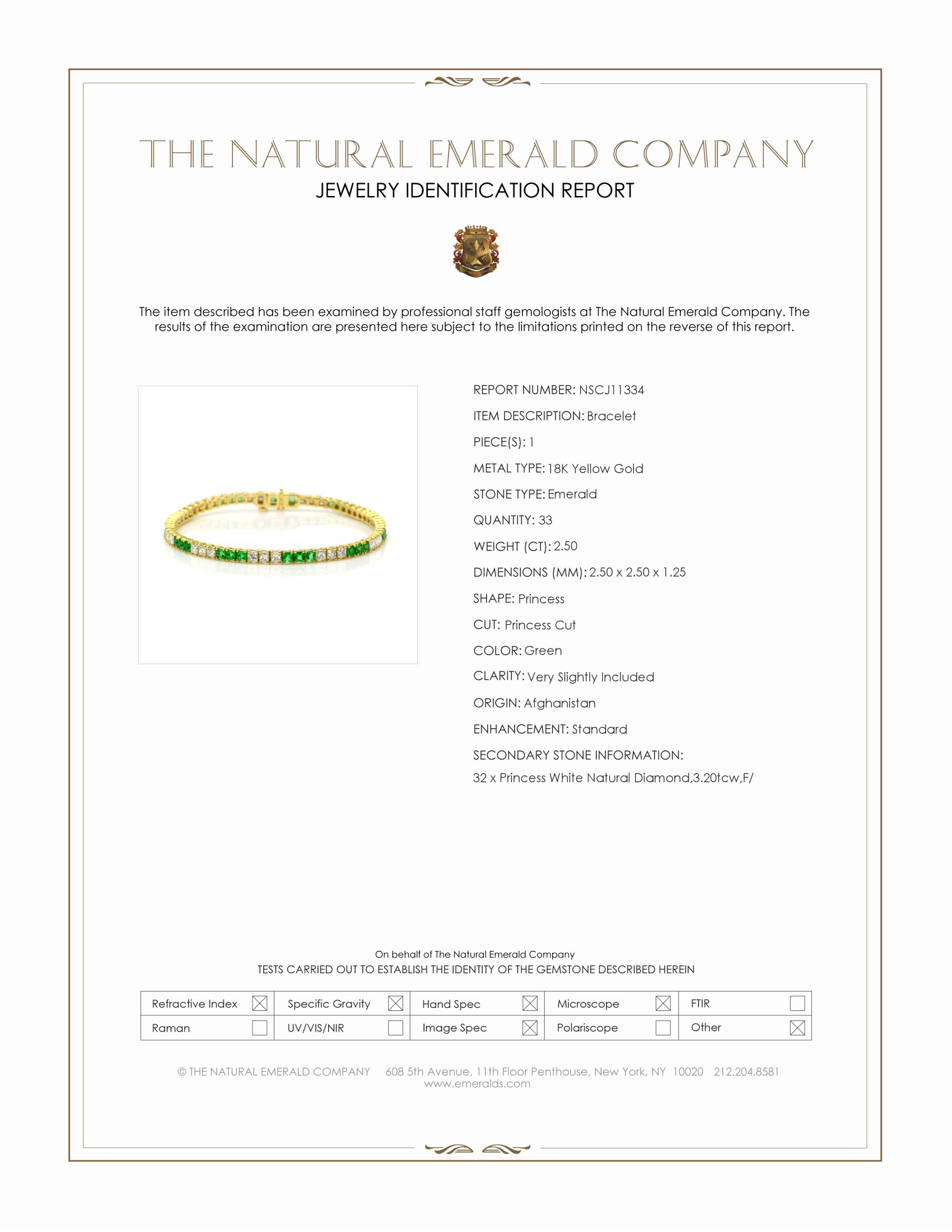 2.50 Ct.Tw. Emerald and Natural Diamond Tennis/Line Bracelet, 18K Yellow Gold