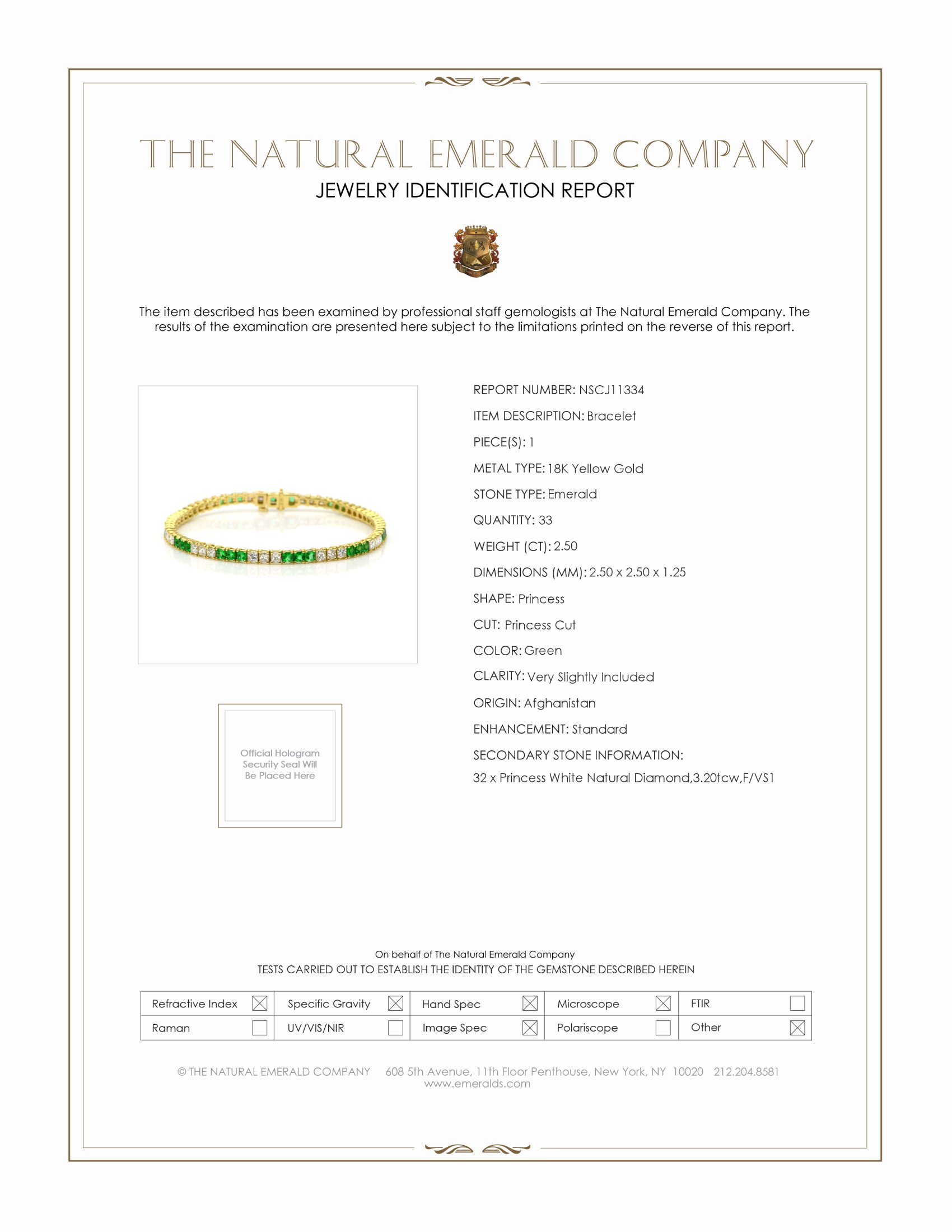 2.50 Ct.Tw. Emerald and Natural Diamond Tennis/Line Bracelet, 18K Yellow Gold