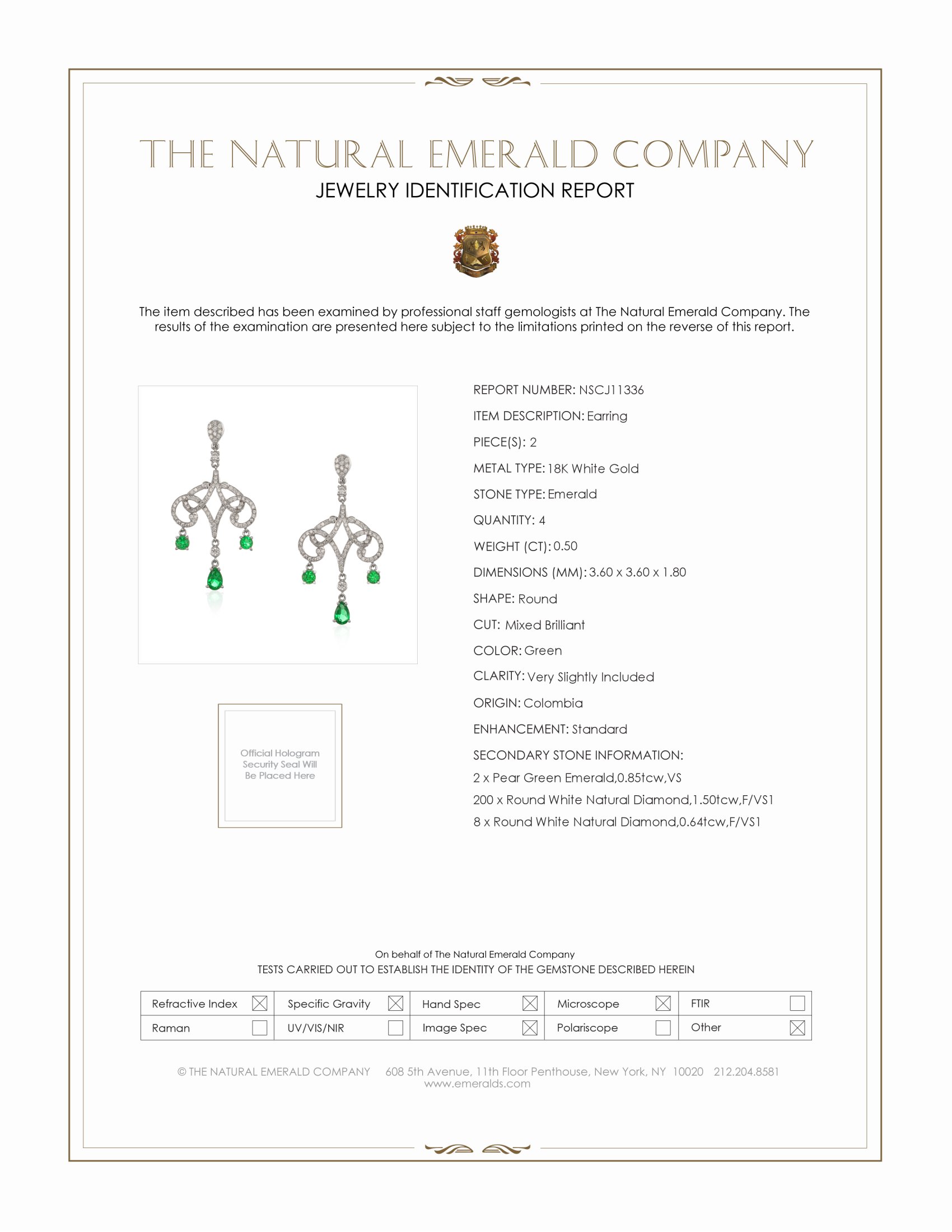 1.35 Ct.Tw. Emerald and Natural Diamond Antique Style Earrings, 18K White Gold