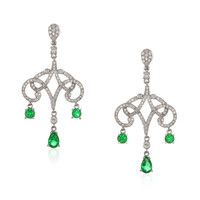 1.35 Ct.Tw. Emerald Natural Diamond Studs Earrings, 18K White Gold Video